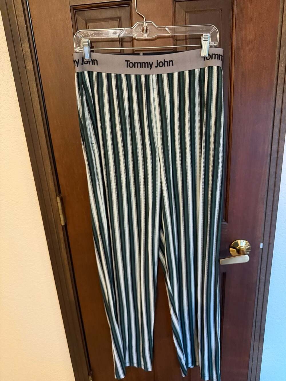 Tommy John Men's Second Skin Sleep Pants Green Fringe Stripe Size Large Regular